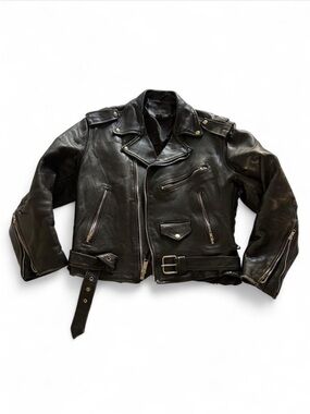 Vintage Black Leather Motorcycle Biker Jacket